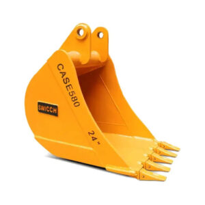 Vista lateral de cucharón BKT580N24 con puntas reforzadas para CASE 580N